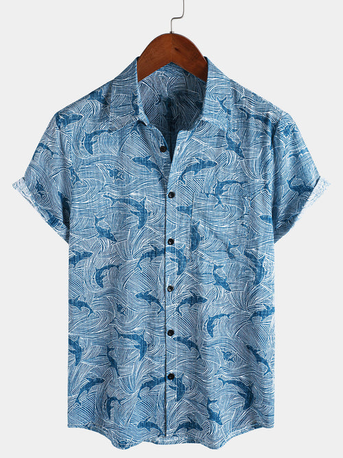Men's Summer Ocean Shark Beach Hawaiian Short Sleeve Shirt