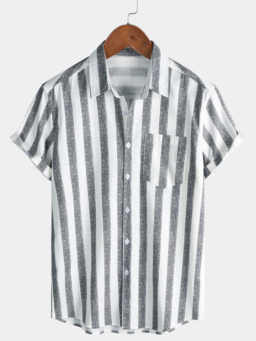 Men’s Breathable Cotton Stripe Short Sleeve Lightweight Cool Casual Summer Shirt
