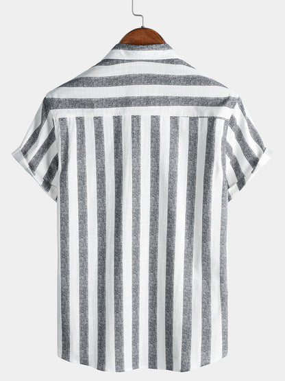 Men’s Breathable Cotton Stripe Short Sleeve Lightweight Cool Casual Summer Shirt