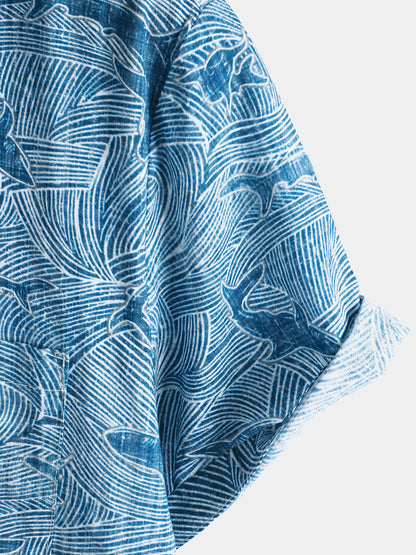 Men's Summer Ocean Shark Beach Hawaiian Short Sleeve Shirt