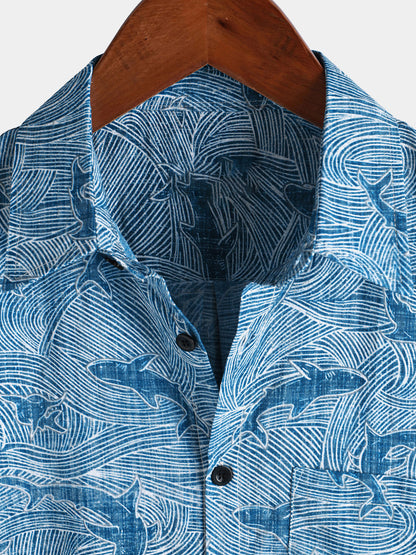 Men's Summer Ocean Shark Beach Hawaiian Short Sleeve Shirt