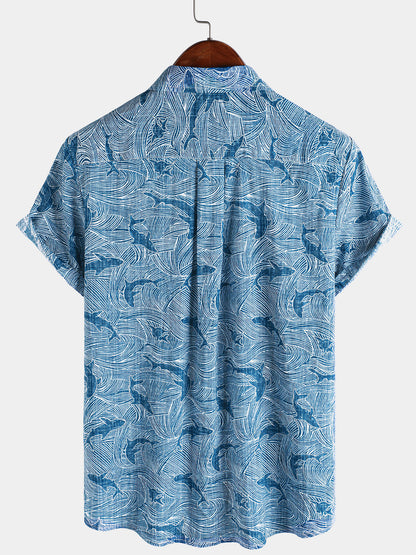 Men's Summer Ocean Shark Beach Hawaiian Short Sleeve Shirt
