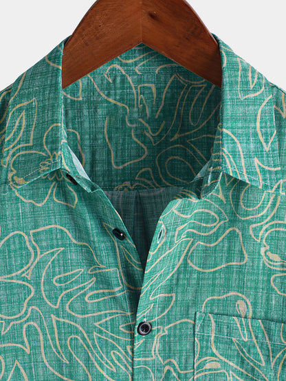 Men's Summer Green Beach Hawaiian Short Sleeve Shirt