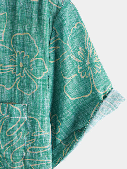 Men's Summer Green Beach Hawaiian Short Sleeve Shirt