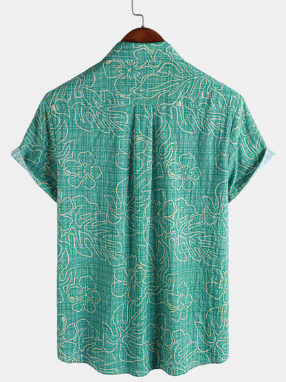 Men's Summer Green Beach Hawaiian Short Sleeve Shirt