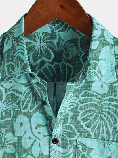 Men's Summer Green Tropical Beach Hawaiian Short Sleeve Shirt
