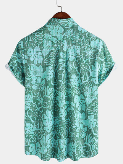 Men's Summer Green Tropical Beach Hawaiian Short Sleeve Shirt