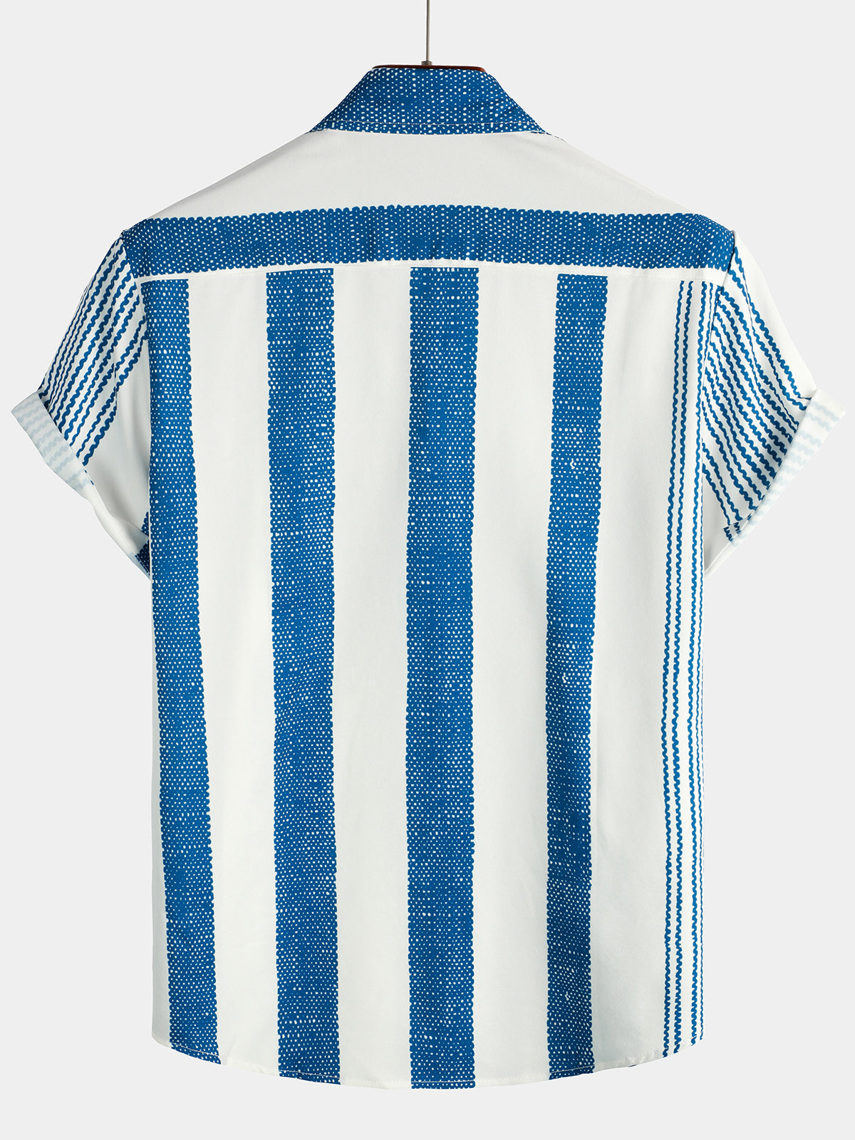 Men's Vintage Blue Vertical Striped Casual Short Sleeve Shirt