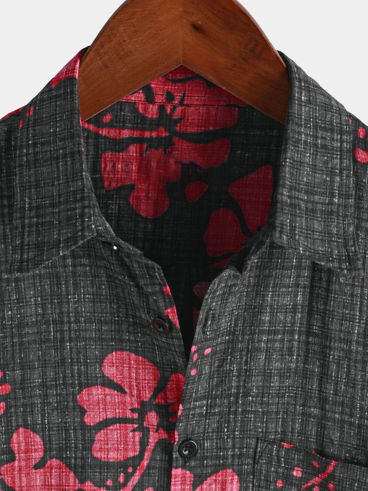 Men's Summer Red Floral Hawaiian Short Sleeve Shirt