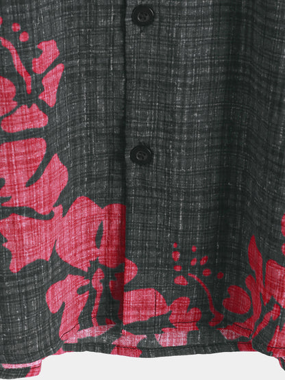 Men's Summer Red Floral Hawaiian Short Sleeve Shirt