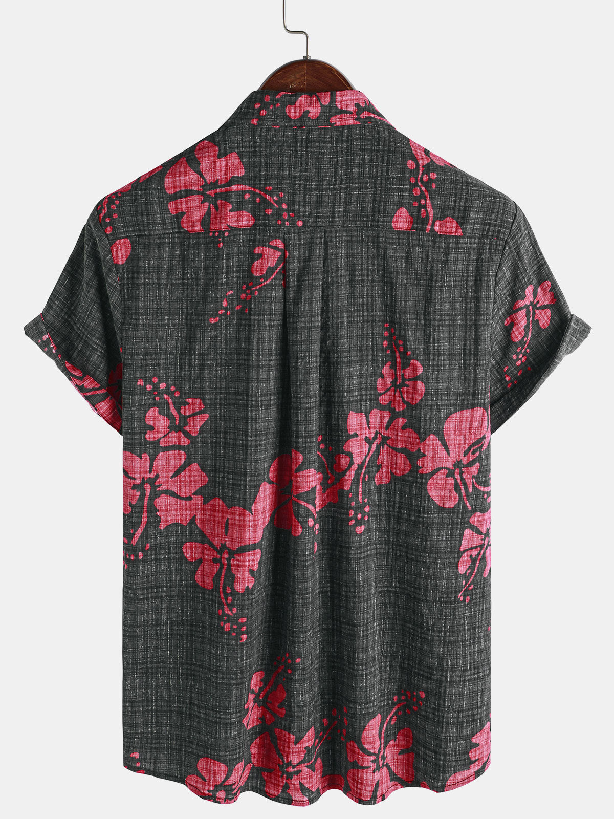 Men's Summer Red Floral Hawaiian Short Sleeve Shirt