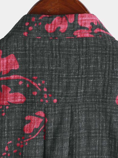 Men's Summer Red Floral Hawaiian Short Sleeve Shirt