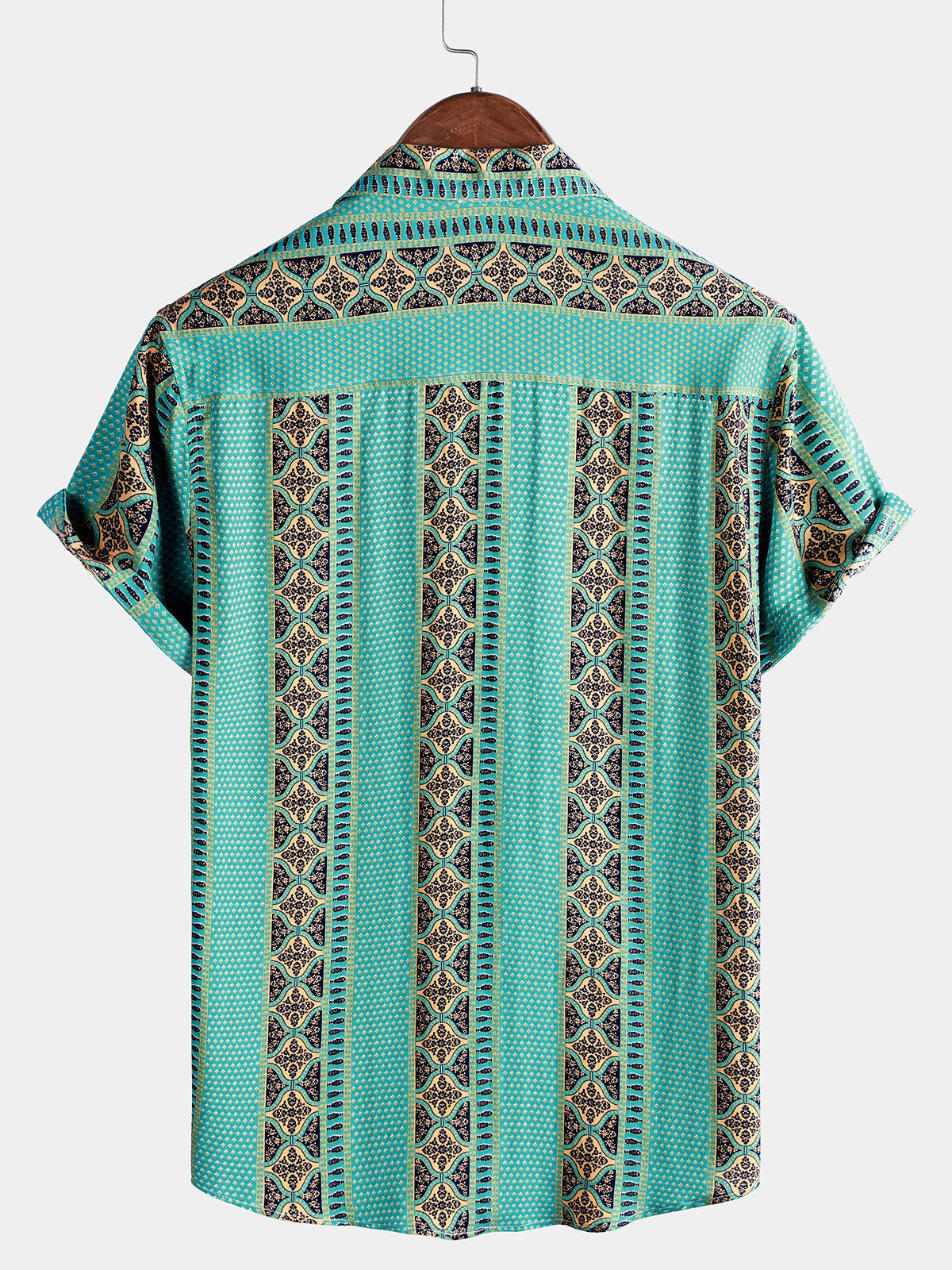 Men’s Retro Cool Lightweight Floral Stripe Button Down Short Sleeve Breathable Summer Shirt