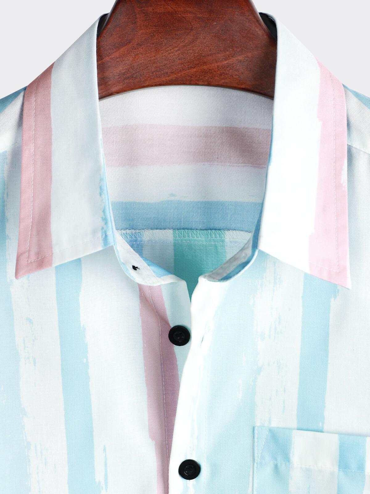 Men's Blue And Pink Striped Summer Vacation Short Sleeve Shirt