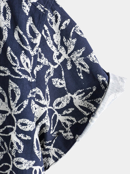 Men's Tropical Foliage Pattern Breathable Cotton Summer Holiday Resort Shirt