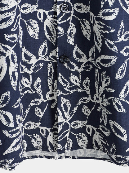 Men's Tropical Foliage Pattern Breathable Cotton Summer Holiday Resort Shirt