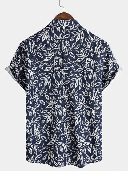 Men's Tropical Foliage Pattern Breathable Cotton Summer Holiday Resort Shirt
