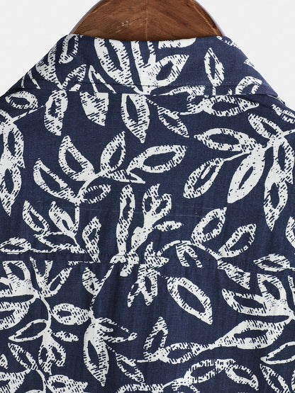 Men's Tropical Foliage Pattern Breathable Cotton Summer Holiday Resort Shirt
