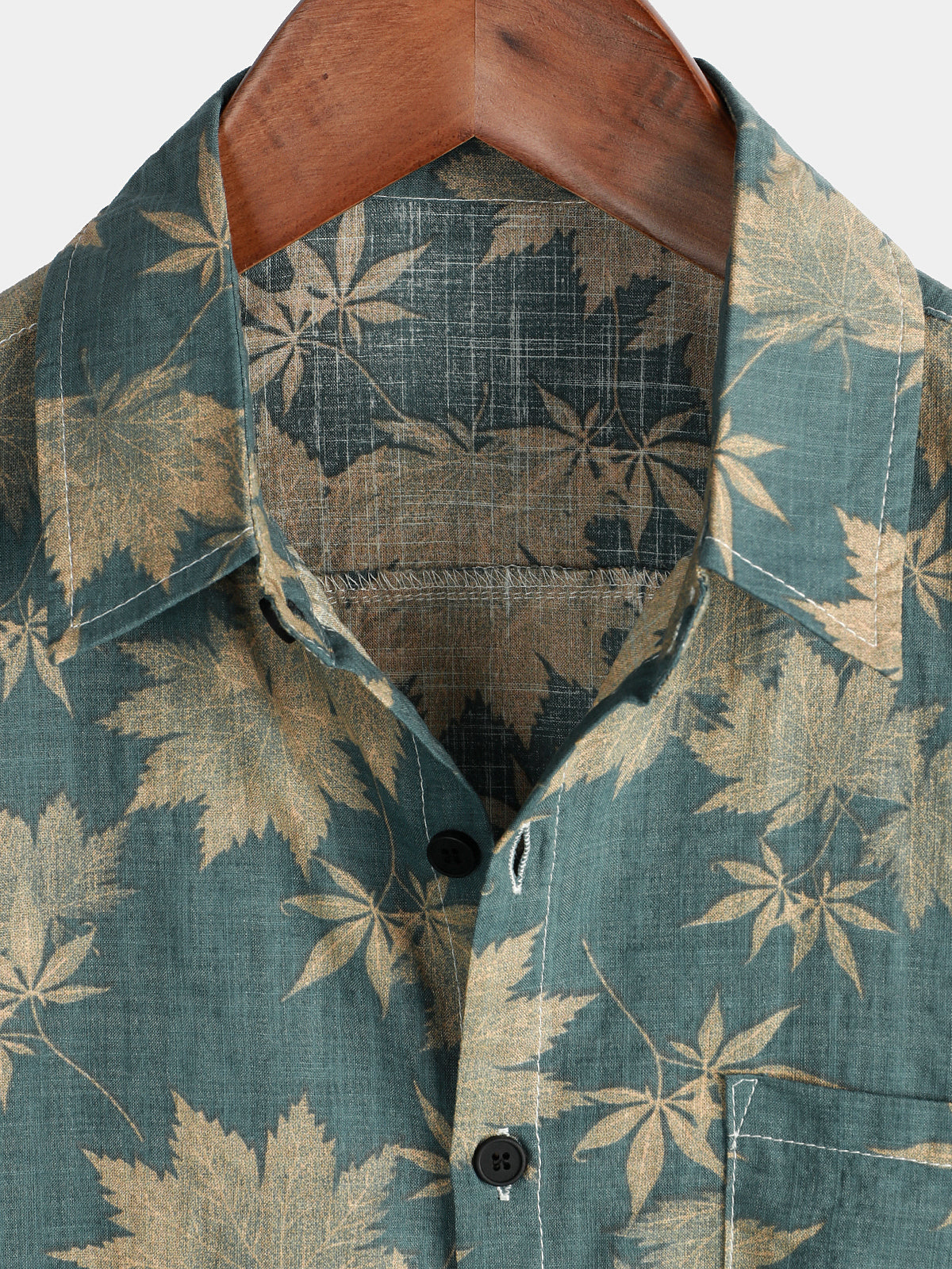 Men's Maple Leaf Breathable Top Cotton Pocket Short Sleeve Summer Shirt
