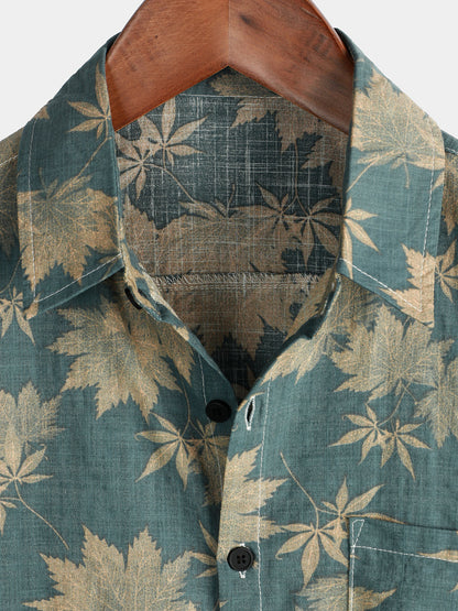 Men's Maple Leaf Breathable Top Cotton Pocket Short Sleeve Summer Shirt