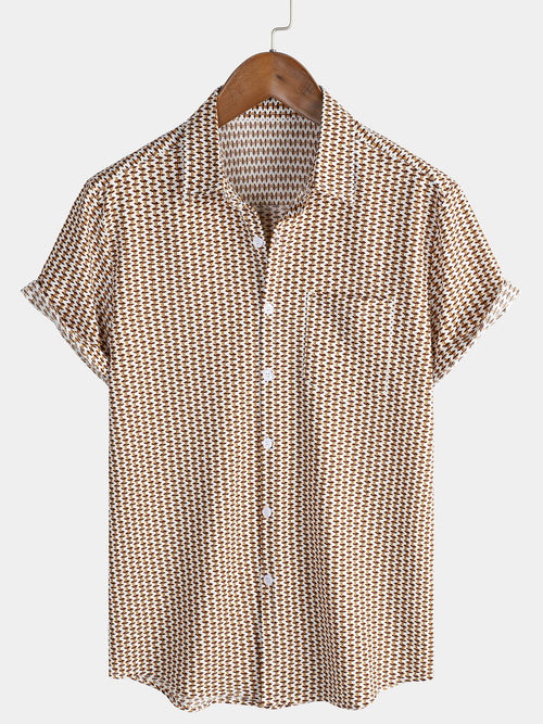 Men's Casual Holiday Short Sleeve Khaki Button Up Shirt