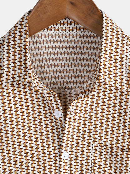 Men's Casual Holiday Short Sleeve Khaki Button Up Shirt