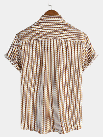Men's Casual Holiday Short Sleeve Khaki Button Up Shirt