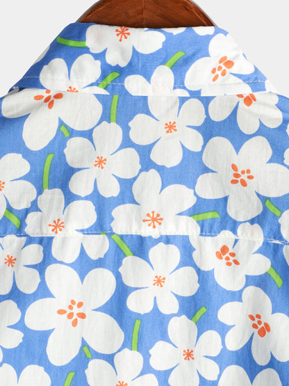 Men's Floral Print Holiday Flower Casual Short Sleeve Shirt