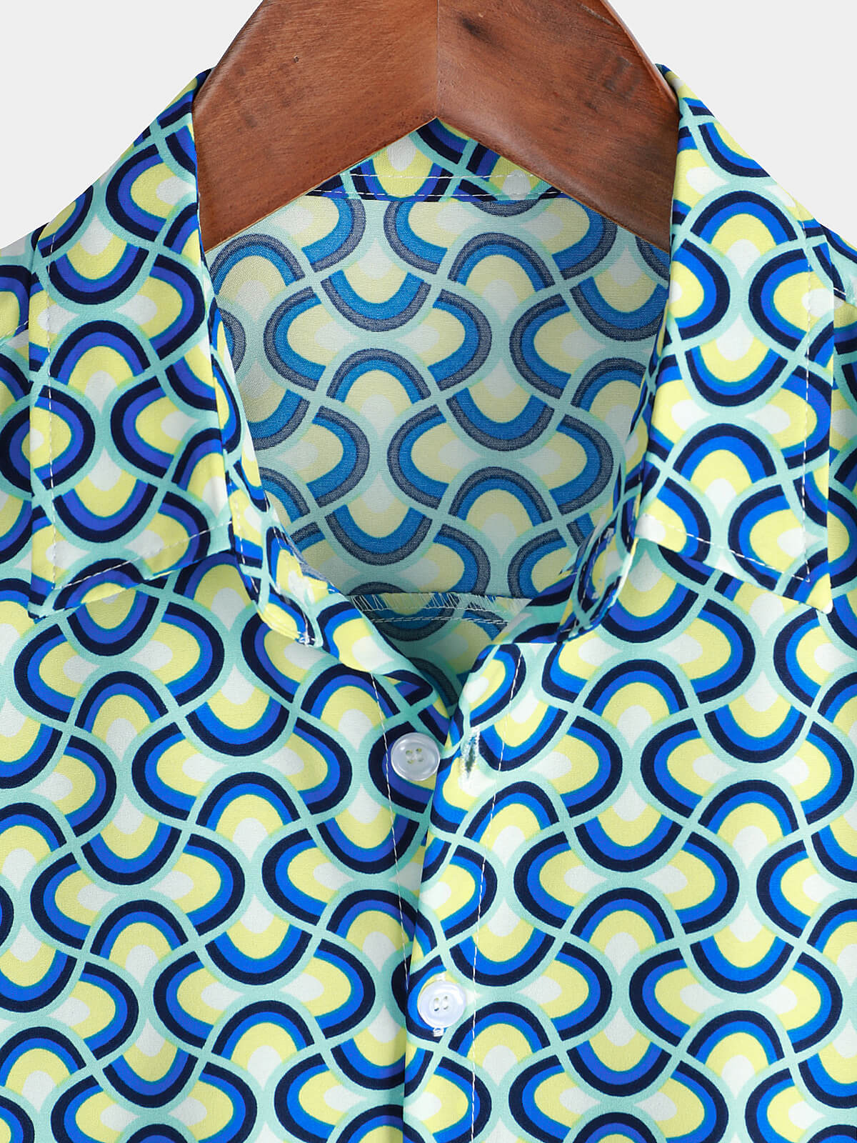 Men's Casual Holiday Geometrie Summer Short Sleeve Blue Button Up Shirt