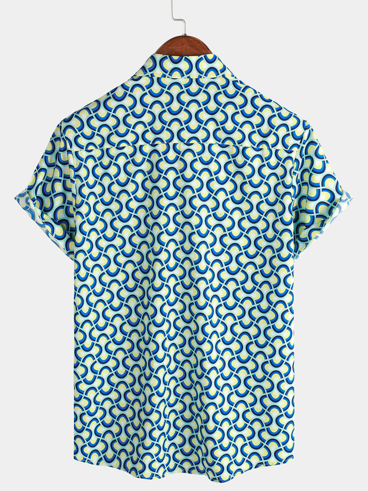 Men's Casual Holiday Geometrie Summer Short Sleeve Blue Button Up Shirt