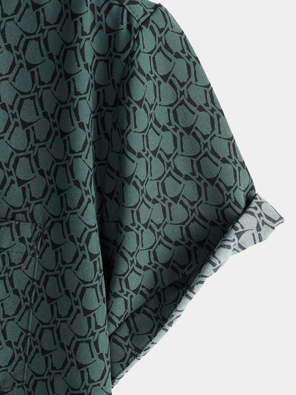 Men's Casual Holiday Short Sleeve Green Button Up Shirt