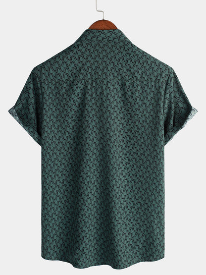 Men's Casual Holiday Short Sleeve Green Button Up Shirt