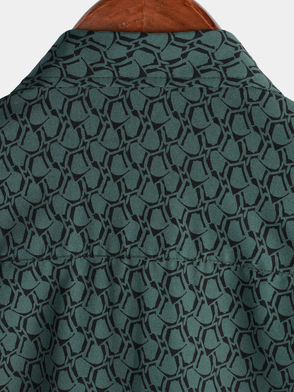 Men's Casual Holiday Short Sleeve Green Button Up Shirt
