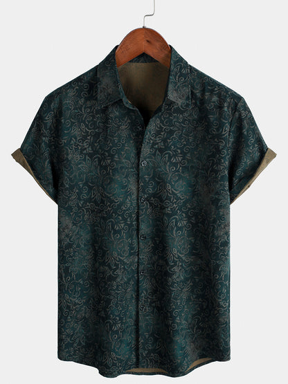 Men's Summer Breathable Short Sleeve Retro Floral Print Cotton Shirt