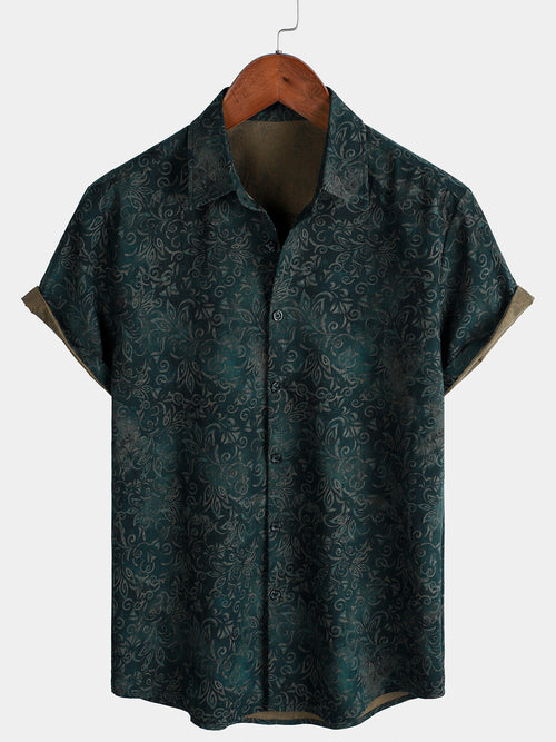 Men's Summer Breathable Short Sleeve Retro Floral Print Cotton Shirt