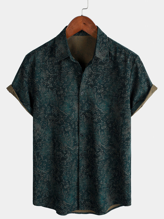 Men's Summer Breathable Short Sleeve Retro Floral Print Cotton Shirt