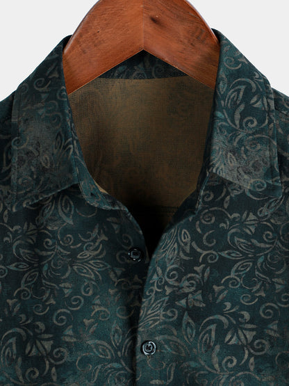Men's Summer Breathable Short Sleeve Retro Floral Print Cotton Shirt