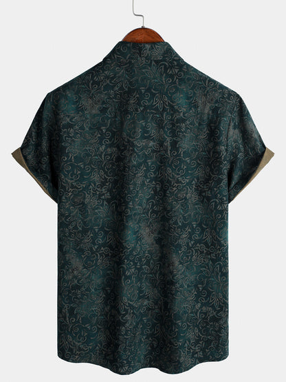 Men's Summer Breathable Short Sleeve Retro Floral Print Cotton Shirt