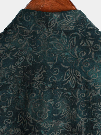 Men's Summer Breathable Short Sleeve Retro Floral Print Cotton Shirt