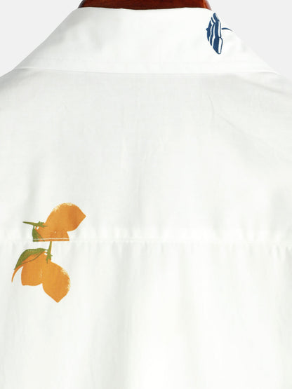 Men's Cotton White Hawaiian Button Up Beach Holiday Summer Short Sleeve Shirt