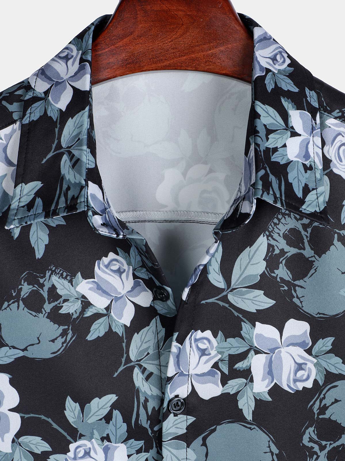 Men's Floral Print Cool Skull Vacation Button Short Sleeve Shirt