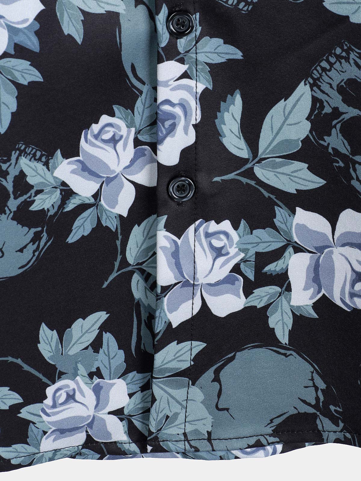 Men's Floral Print Cool Skull Vacation Button Short Sleeve Shirt