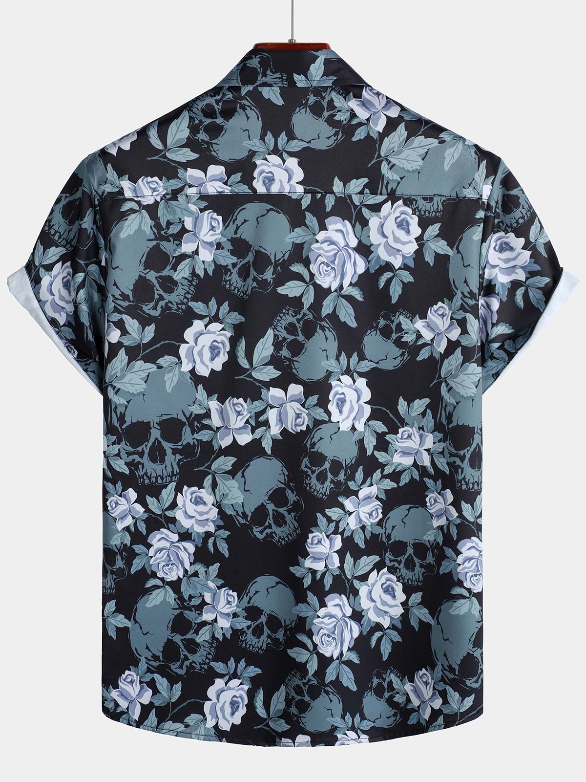 Men's Floral Print Cool Skull Vacation Button Short Sleeve Shirt