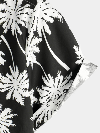 Men's Beach Summer Black Hawaiian Holiday Tropical Button Up Short Sleeve Shirt