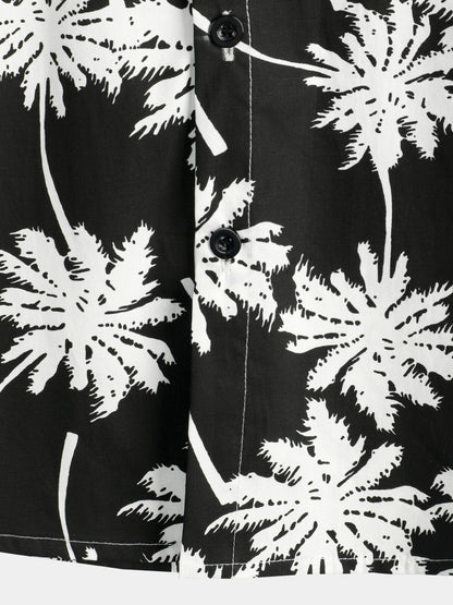 Men's Beach Summer Black Hawaiian Holiday Tropical Button Up Short Sleeve Shirt