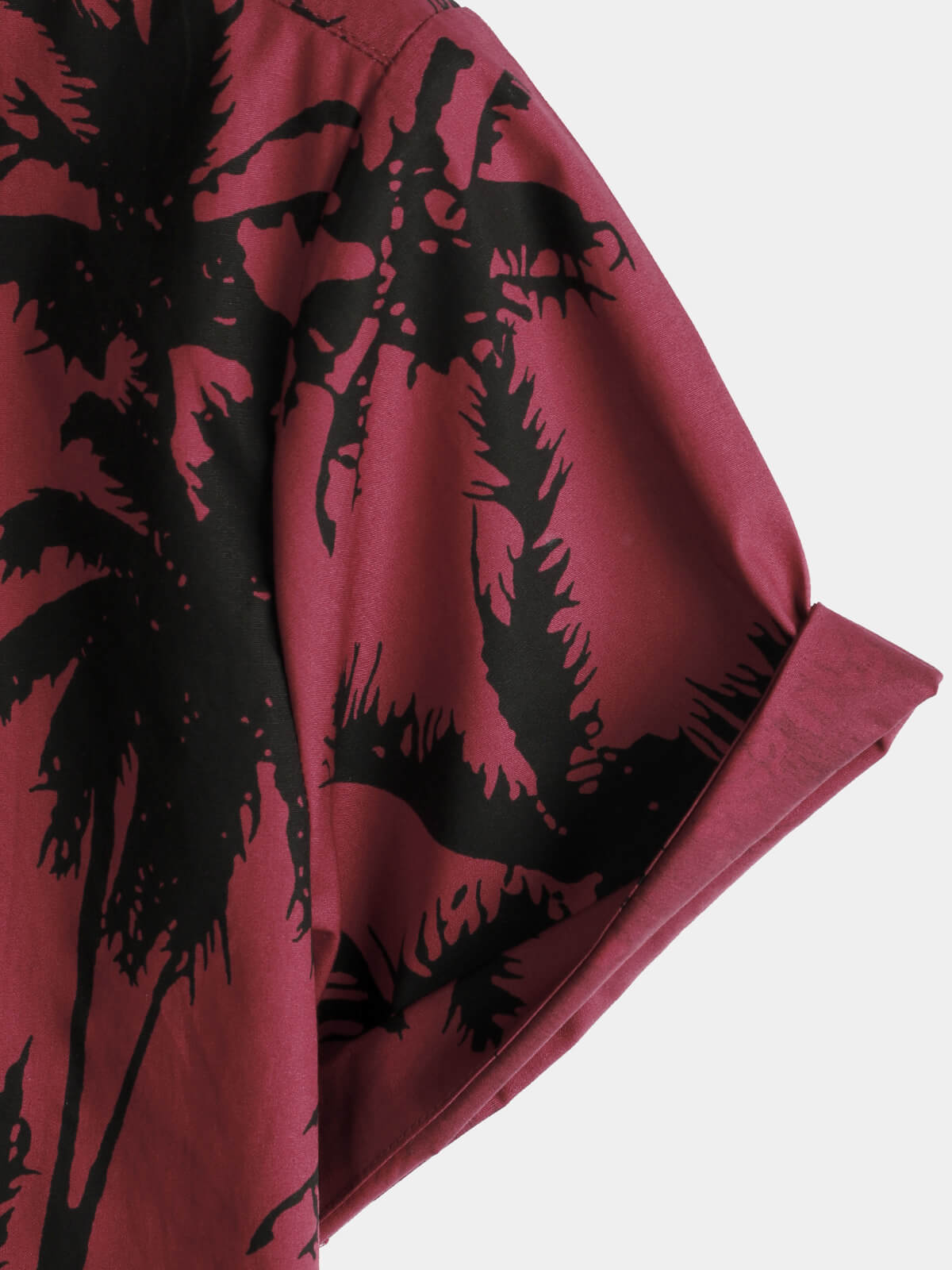 Men's Palm Tree Print Cotton Burgundy Beach Short Sleeve Collared Shirt