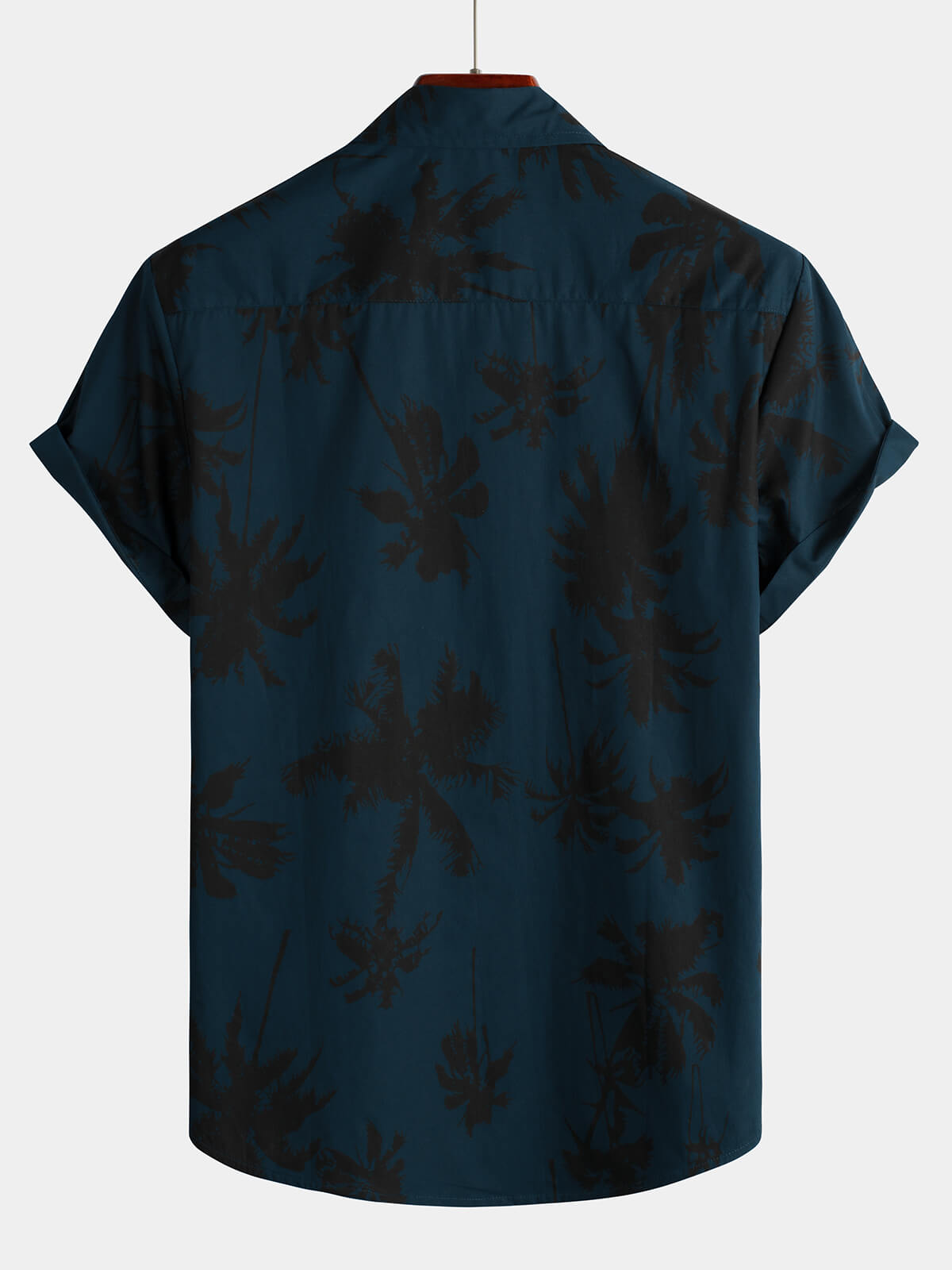 Men's Palm Tree Print 100% Cotton Navy Blue Short Sleeve Hawaiian Collared Shirt