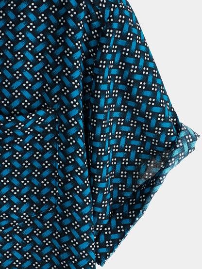Men's Blue Casual Holiday Summer Short Sleeve Button Up Shirt