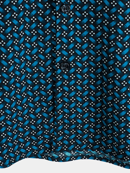 Men's Blue Casual Holiday Summer Short Sleeve Button Up Shirt