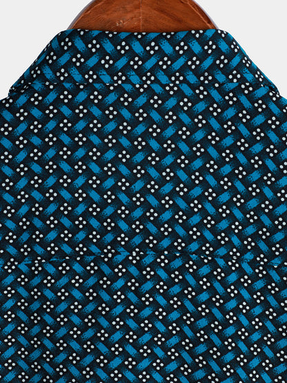 Men's Blue Casual Holiday Summer Short Sleeve Button Up Shirt